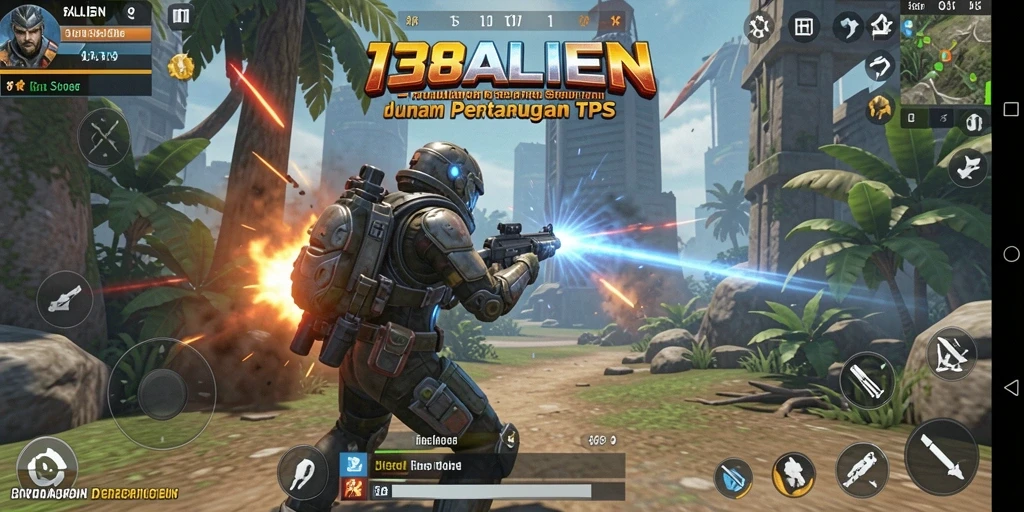 Screenshot gameplay 138ALIEN menampilkan karakter bertarung dalam arena TPS.