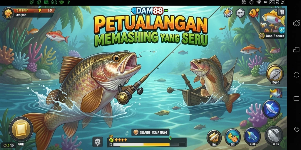 Tampilan gameplay seru saat memancing di laut lepas.