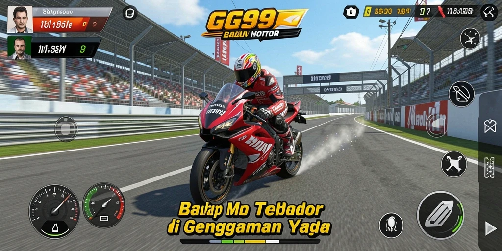 Screenshot gameplay GG99 menampilkan aksi balap motor yang seru.