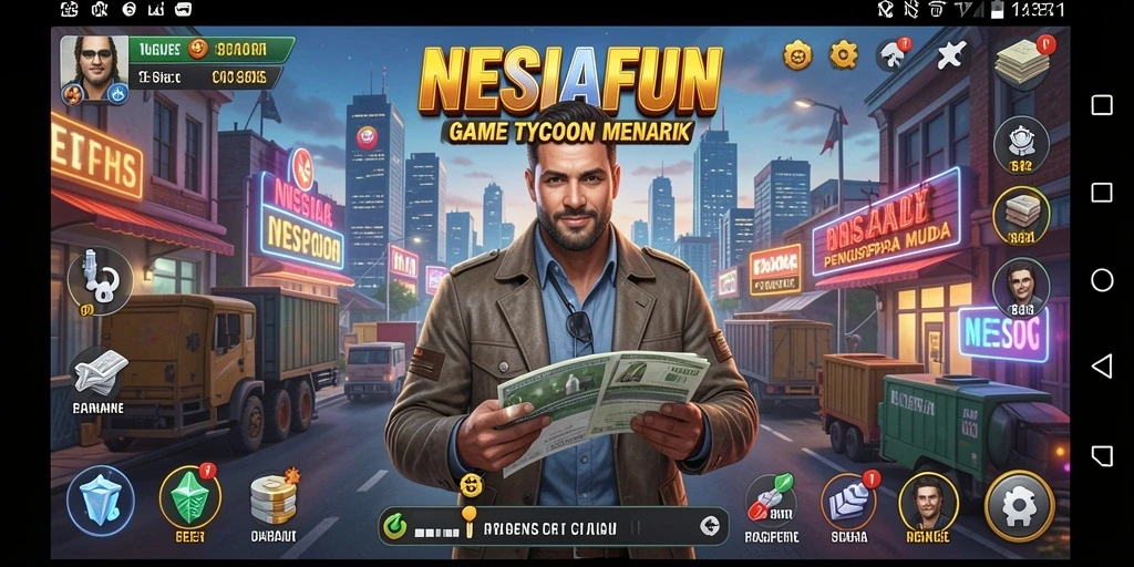 Screenshot gameplay <strong>NESIAFUN</strong> menampilkan manajemen bisnis yang menarik.