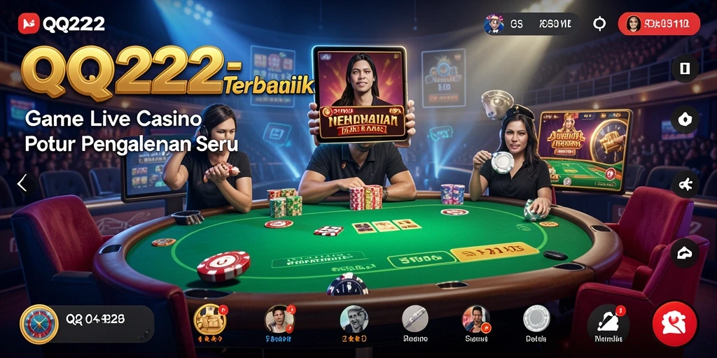 Screenshot gameplay QQ222 yang menampilkan dealer profesional di meja Live Casino.