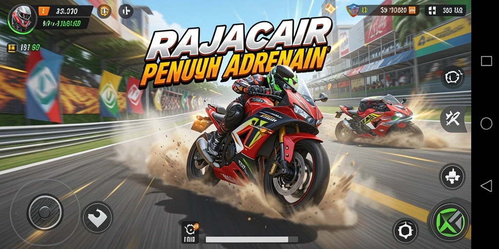 Tampilan gameplay yang mendebarkan dalam balapan motor.