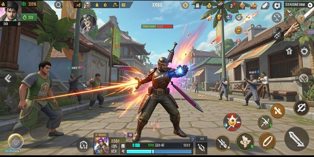 Tampilan gameplay XR88 dengan pertempuran strategi yang intens.